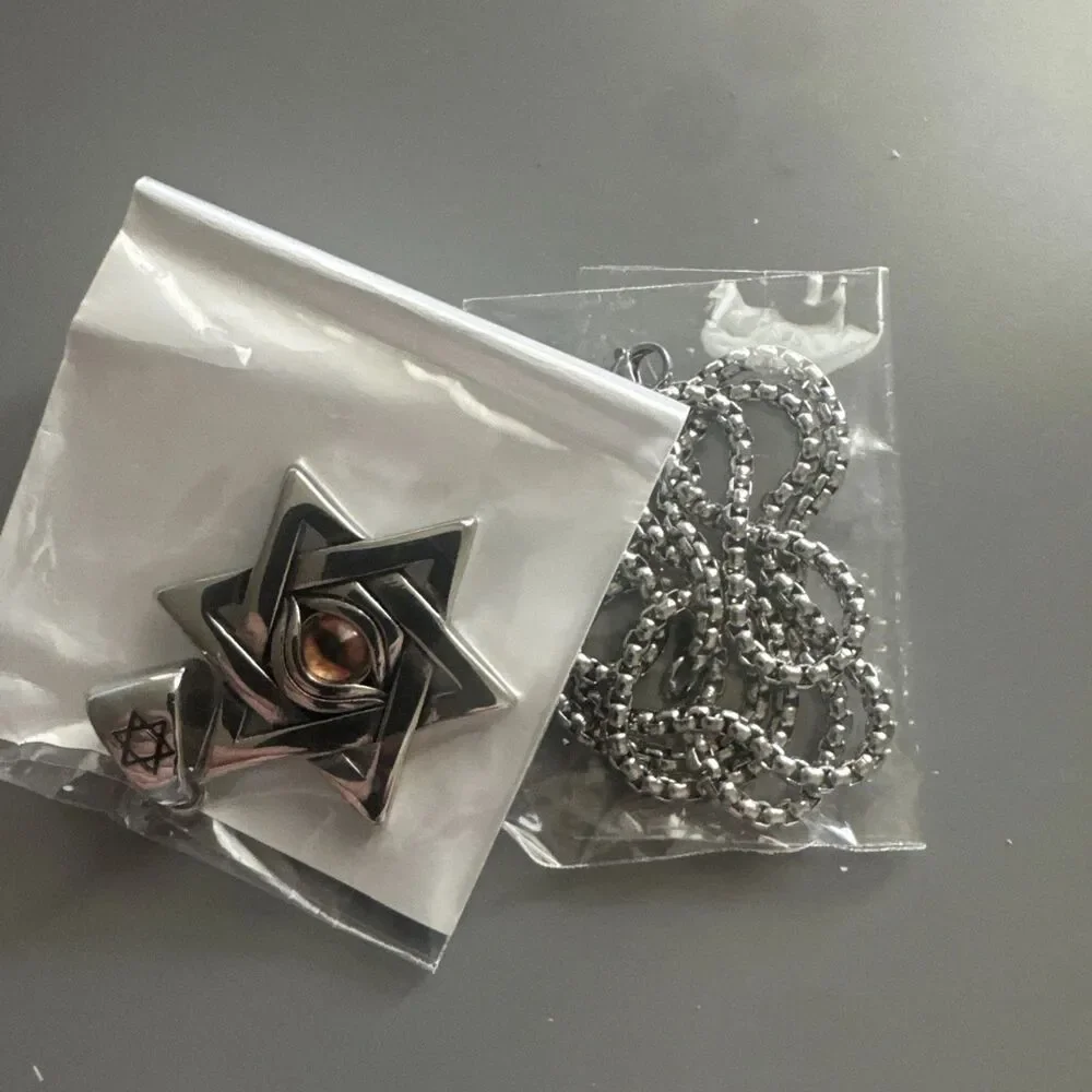 Star Of David Evil Eye Stainless Steel Pendant 24” Chain Jewish Religious Israel